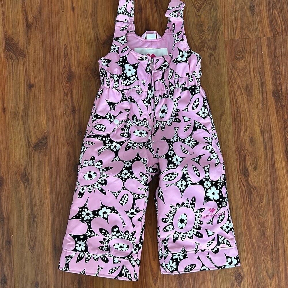 NWOT Obermeyer girls pink and black ski pants jumpsuit size 2 bib pant